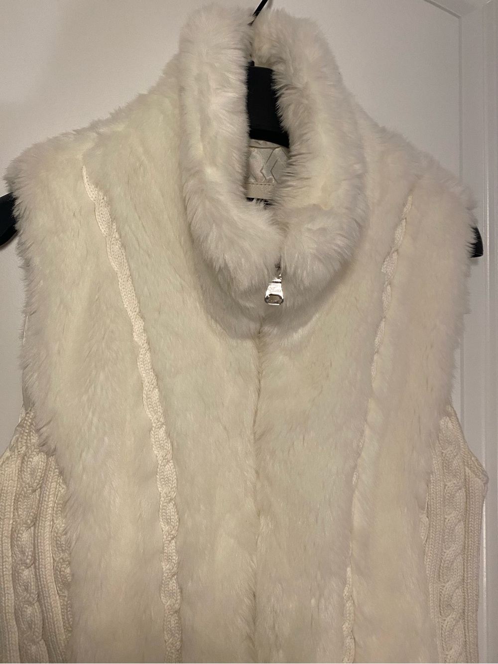 Guess Cream Faux Fur Cable Knit Vest